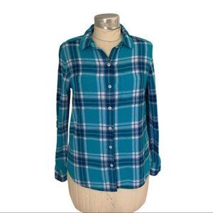 WOOLRICH Shirt Flannel Button Down Plaid Turquoise